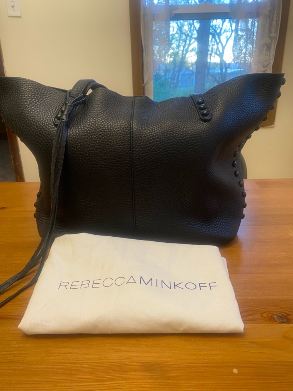 Rebecca Minkoff Black Pebbled Leather Studded Shoulder Tote
